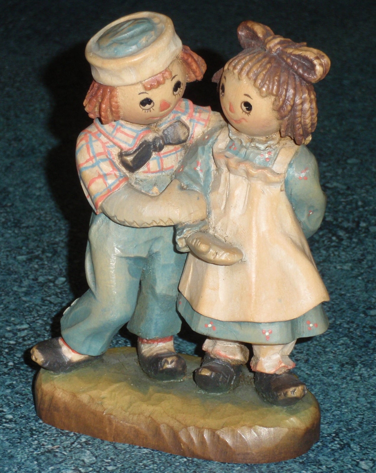 1976 Anri Italy Raggedy Ann & Andy Wood Carved Figurine Bobbs Merrill Signed With Box!