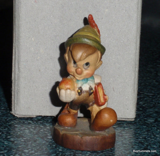 Anri Disney Miniature 2" Wood Carving Figurine From Italy PINOCCHIO With Apple And Book With Original Box - RARE DISNEYANA Gift!