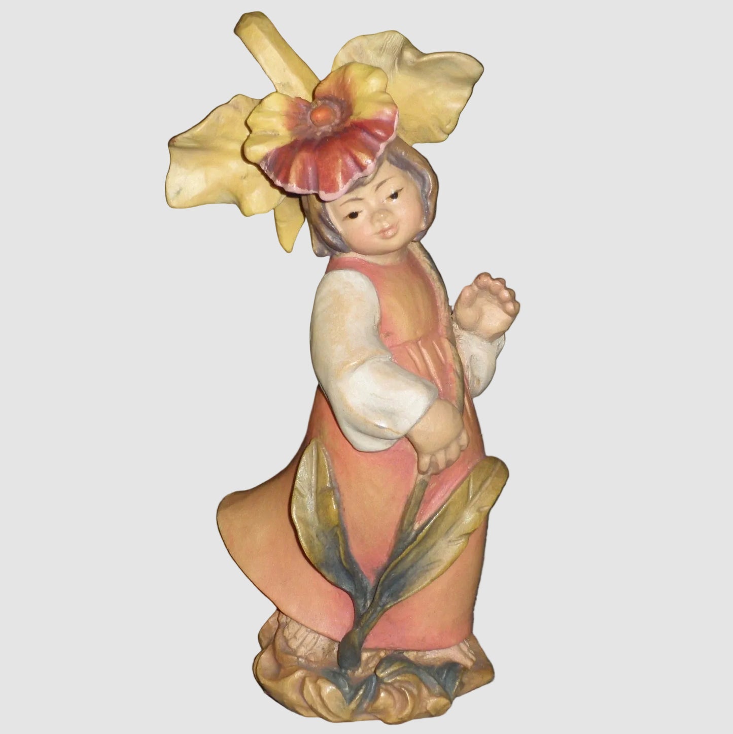"Morning Glory Girl" ANRI Hand Carved Wood Sculpture (6")