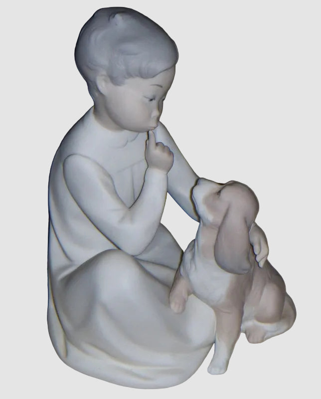 "Shhh, Quiet Puppy" Retired Lladro Figurine Matte Finish #4522 (7.75" x 5.75")