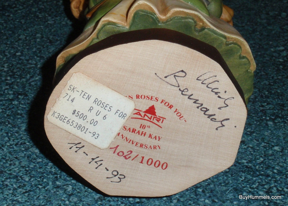 "Ten Roses For You" Anri Sarah Kay Wood Carving 6" - Signed by Bernardi - Mint In Box