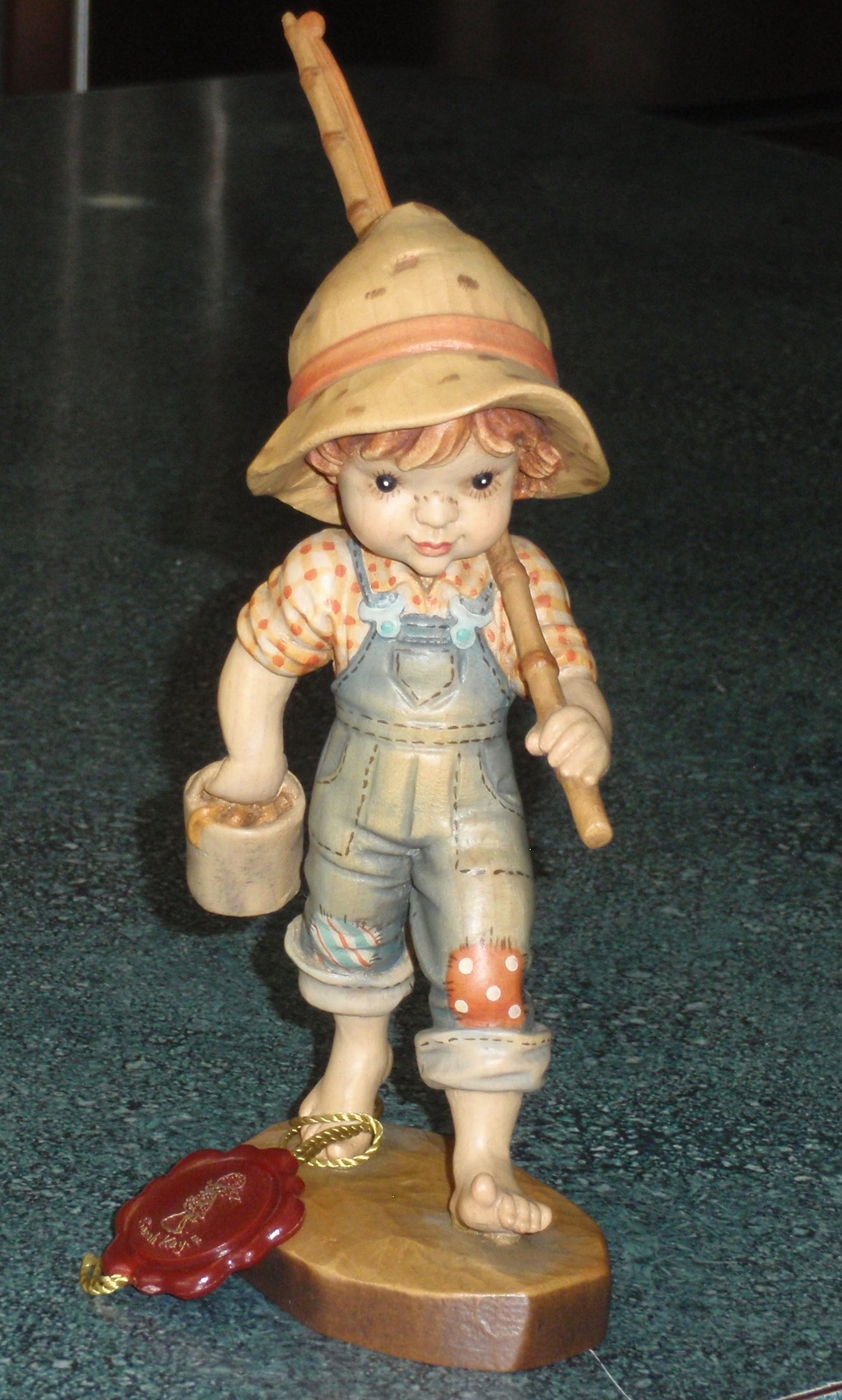 "Fisher Boy" Figurine Anri Wood Carvings Made In Italy By Sarah Kay