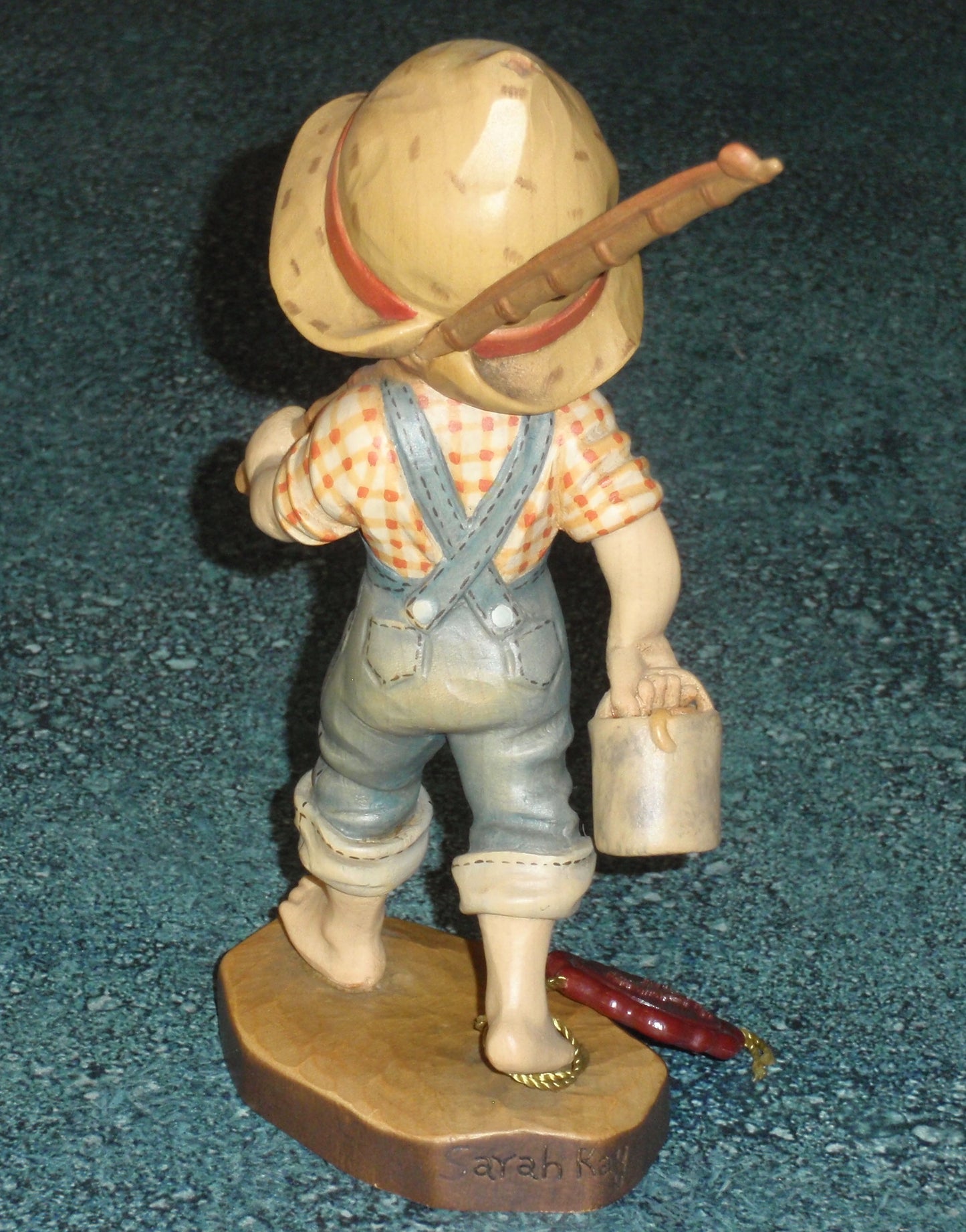 "Fisher Boy" Figurine Anri Wood Carvings Made In Italy By Sarah Kay