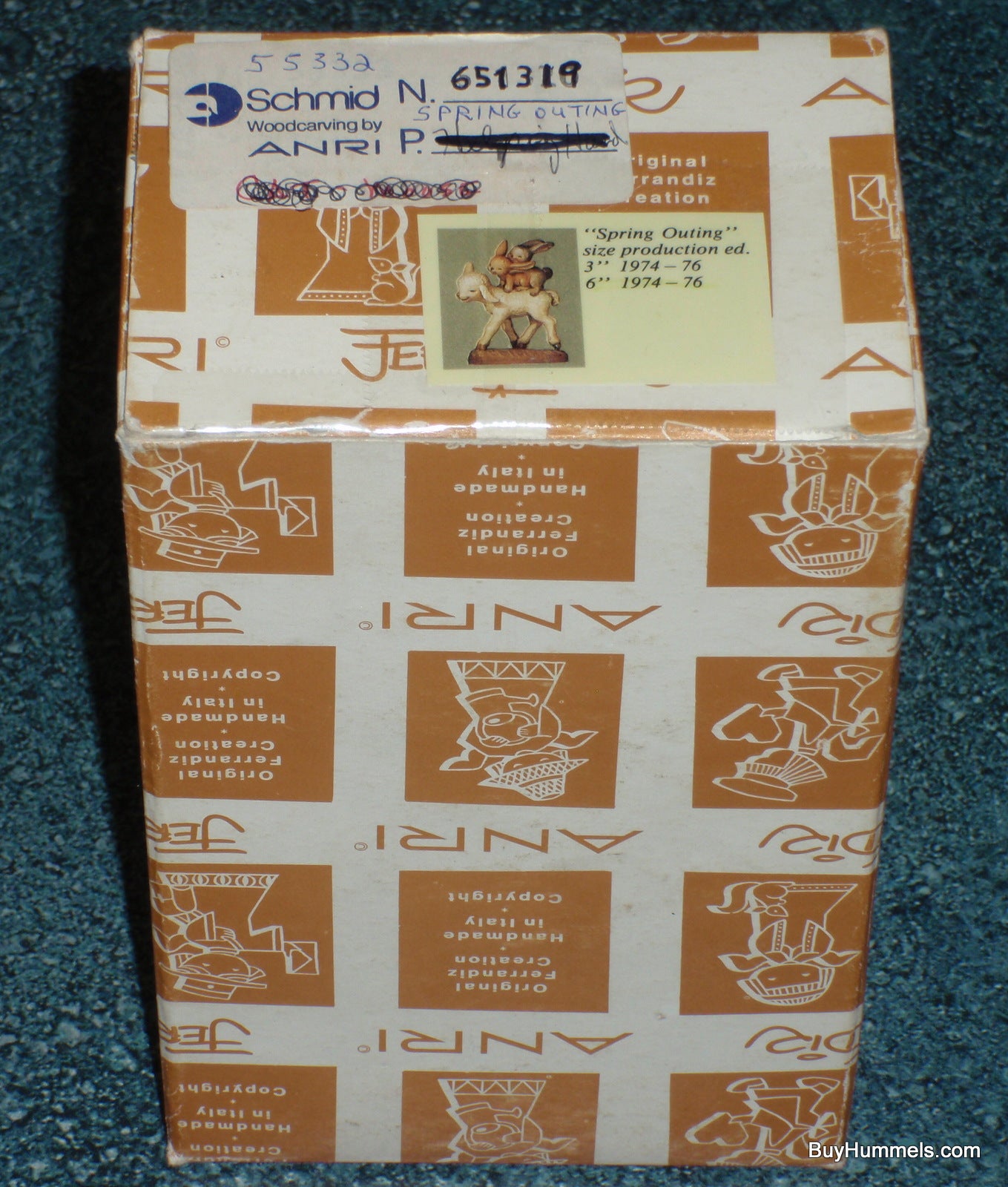 Anri Ferrandiz Wood Carved 6" Figurine "Spring Outing" - Two Rabbits Riding Lamb - Cute Gift!