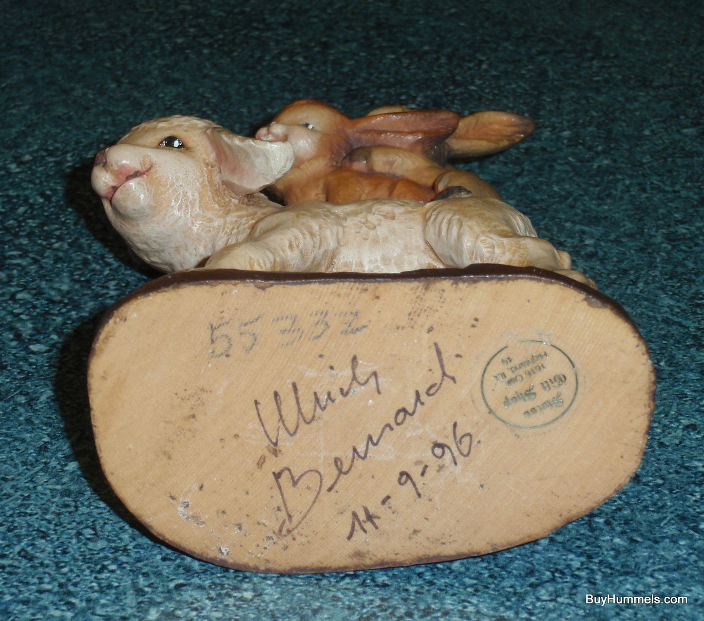 Anri Ferrandiz Wood Carved 6" Figurine "Spring Outing" - Two Rabbits Riding Lamb - Cute Gift!