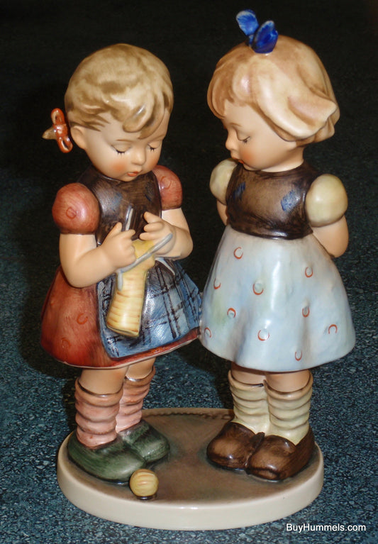 "Knitting Lesson" Goebel Hummel Figurine #256 - Two Girls Learning To Knit