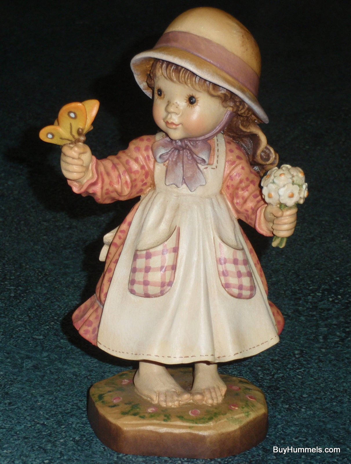 7" Anri Sarah Kay Summer Beauty Girl Signed With Original Box - Little Girl With Bouquet And Butterfly!