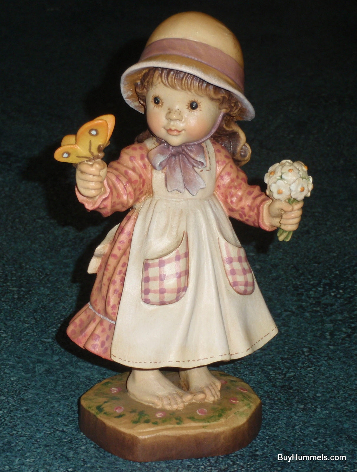 7" Anri Sarah Kay Summer Beauty Girl Signed With Original Box - Little Girl With Bouquet And Butterfly!
