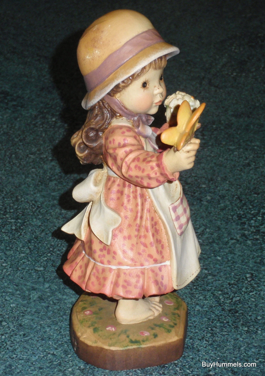 7" Anri Sarah Kay Summer Beauty Girl Signed With Original Box - Little Girl With Bouquet And Butterfly!