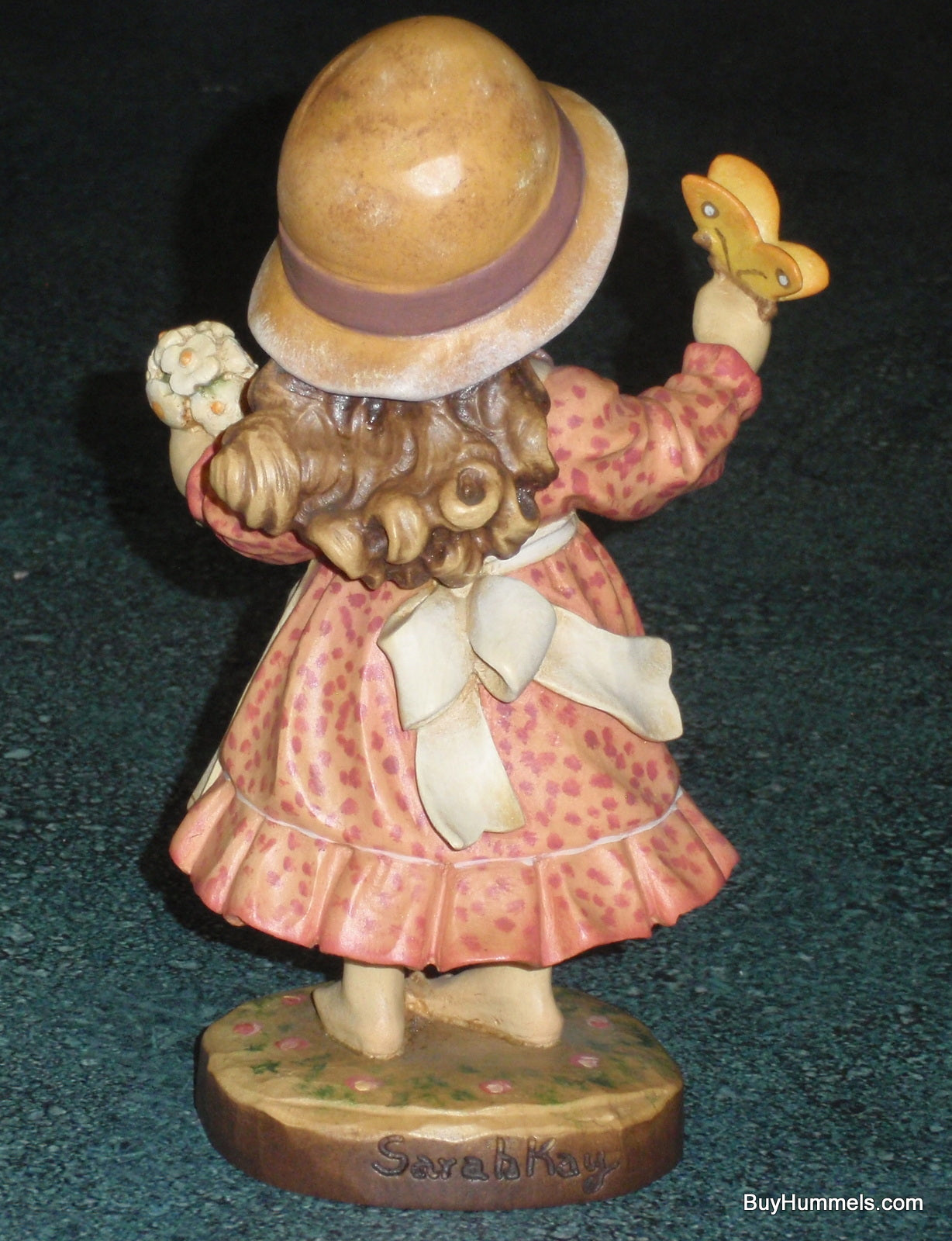 7" Anri Sarah Kay Summer Beauty Girl Signed With Original Box - Little Girl With Bouquet And Butterfly!
