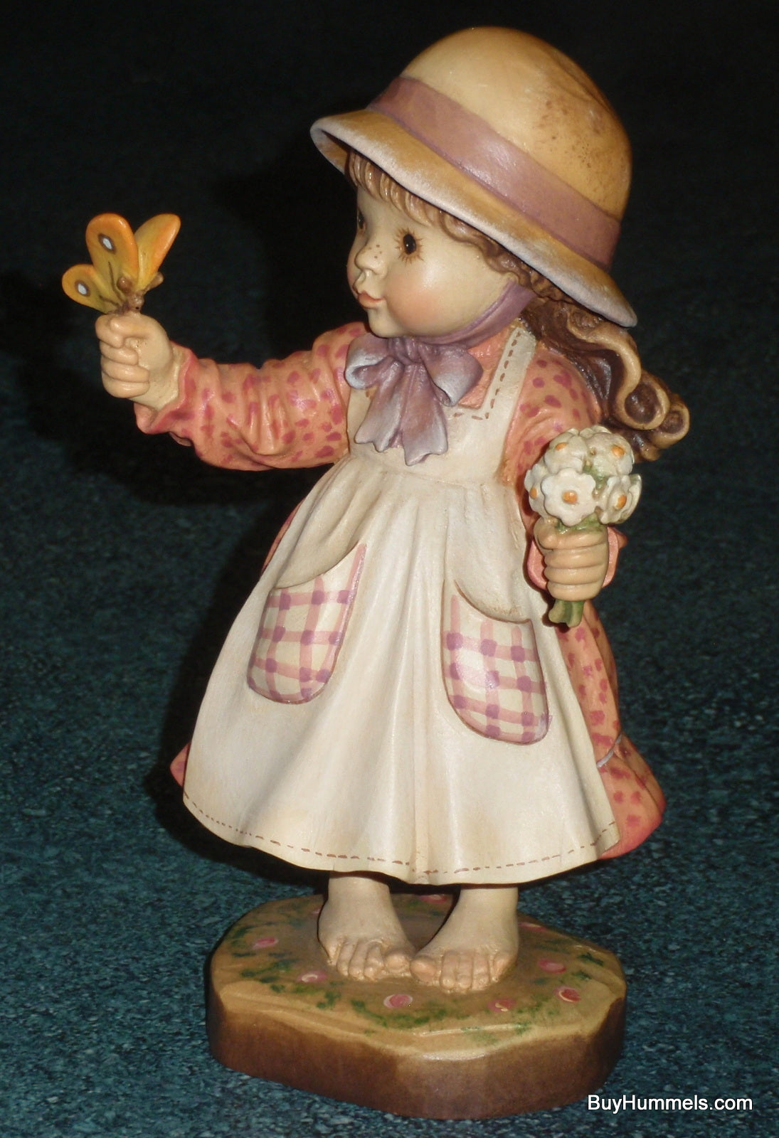7" Anri Sarah Kay Summer Beauty Girl Signed With Original Box - Little Girl With Bouquet And Butterfly!