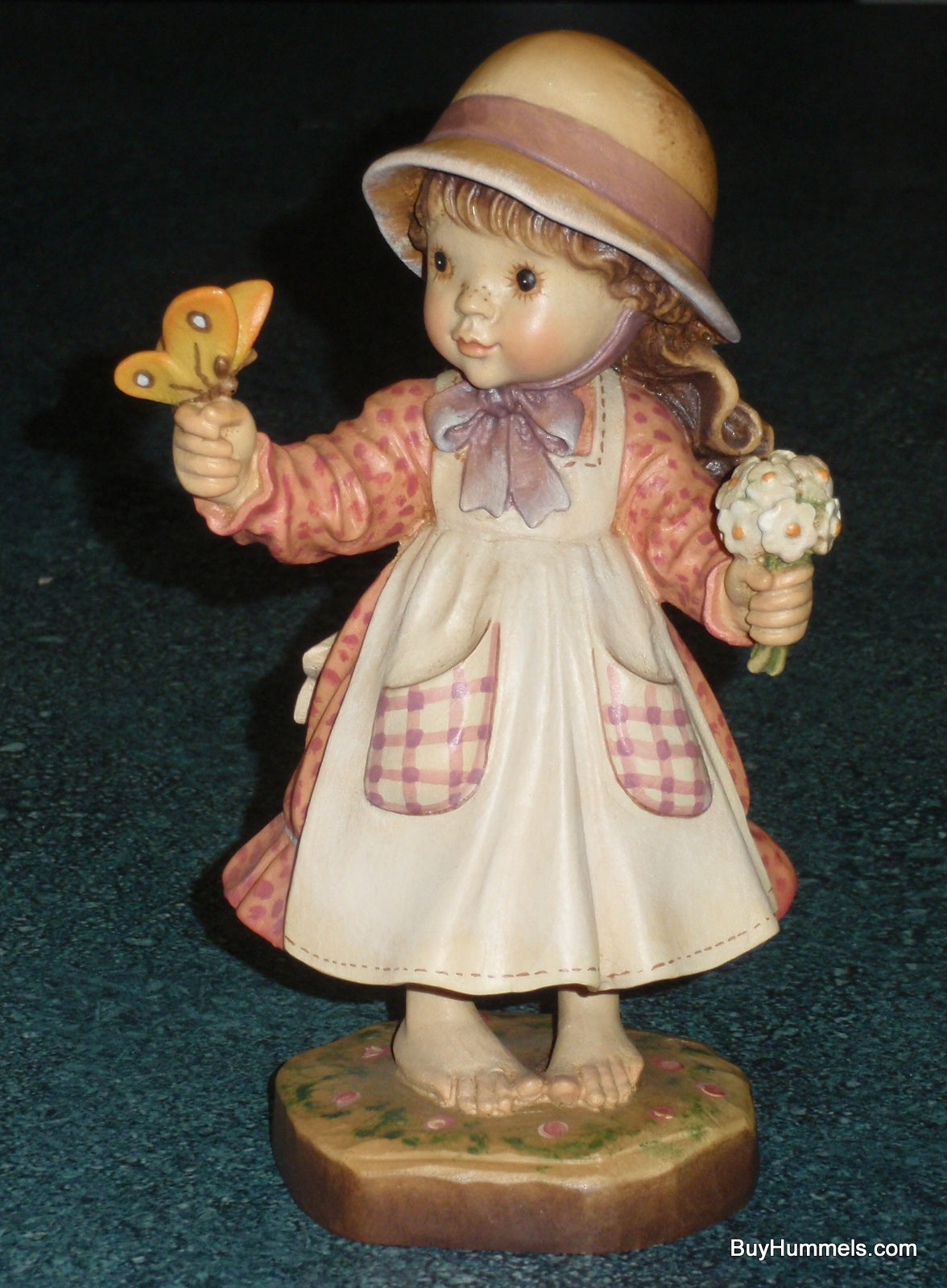 7" Anri Sarah Kay Summer Beauty Girl Signed With Original Box - Little Girl With Bouquet And Butterfly!