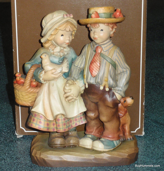 Anri Juan Ferrandiz SPRINGTIME STROLL With Box - Little Boy & Girl Holding Hands With Puppy By Their Side RARE Limited Edition Wood Carving!