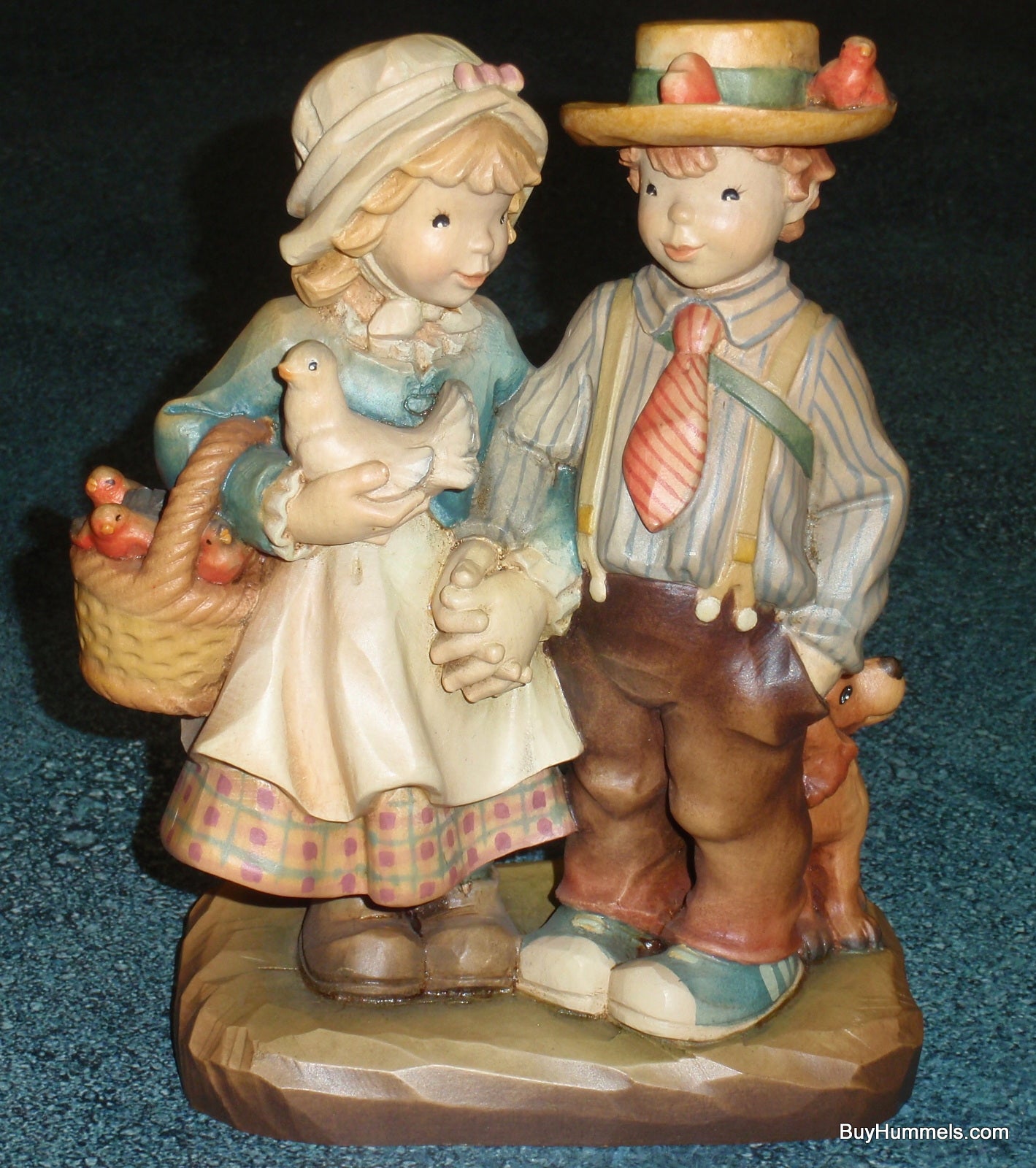 Anri Juan Ferrandiz SPRINGTIME STROLL With Box - Little Boy & Girl Holding Hands With Puppy By Their Side RARE Limited Edition Wood Carving!
