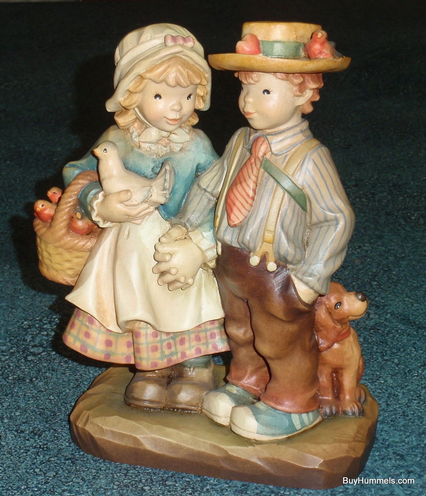Anri Juan Ferrandiz SPRINGTIME STROLL With Box - Little Boy & Girl Holding Hands With Puppy By Their Side RARE Limited Edition Wood Carving!