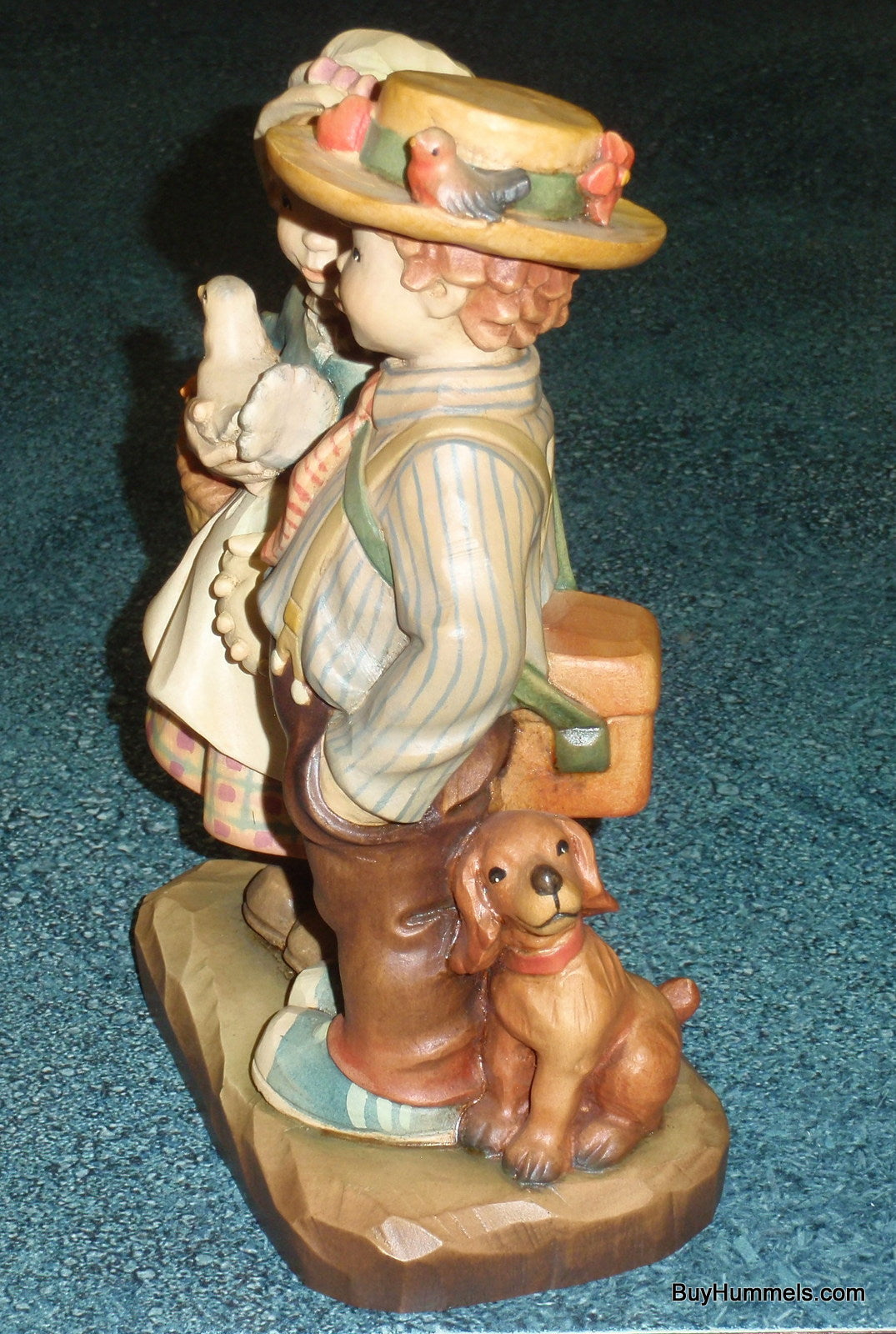 Anri Juan Ferrandiz SPRINGTIME STROLL With Box - Little Boy & Girl Holding Hands With Puppy By Their Side RARE Limited Edition Wood Carving!
