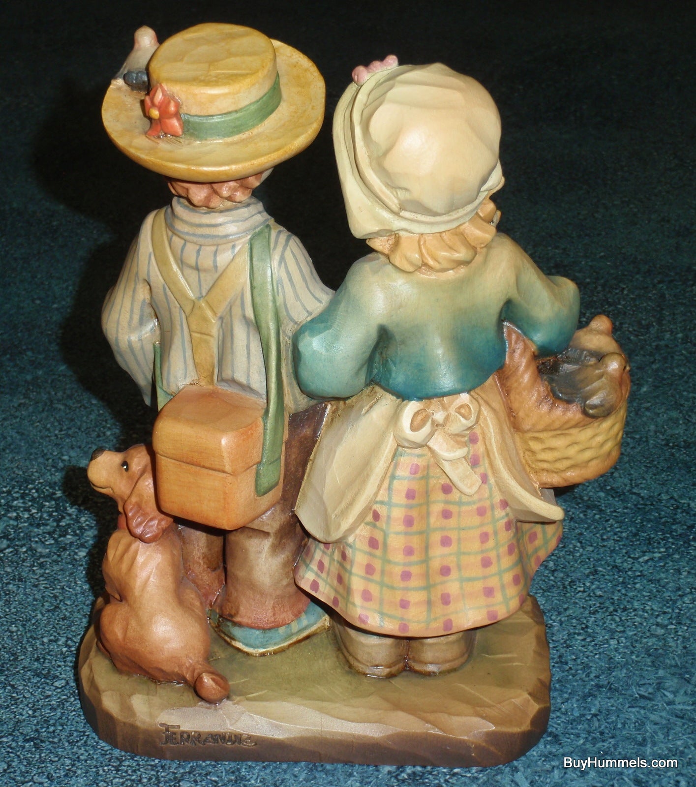 Anri Juan Ferrandiz SPRINGTIME STROLL With Box - Little Boy & Girl Holding Hands With Puppy By Their Side RARE Limited Edition Wood Carving!