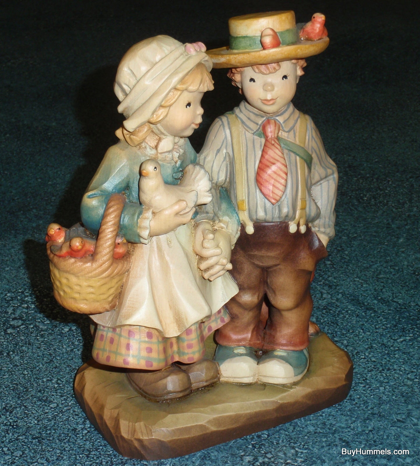 Anri Juan Ferrandiz SPRINGTIME STROLL With Box - Little Boy & Girl Holding Hands With Puppy By Their Side RARE Limited Edition Wood Carving!