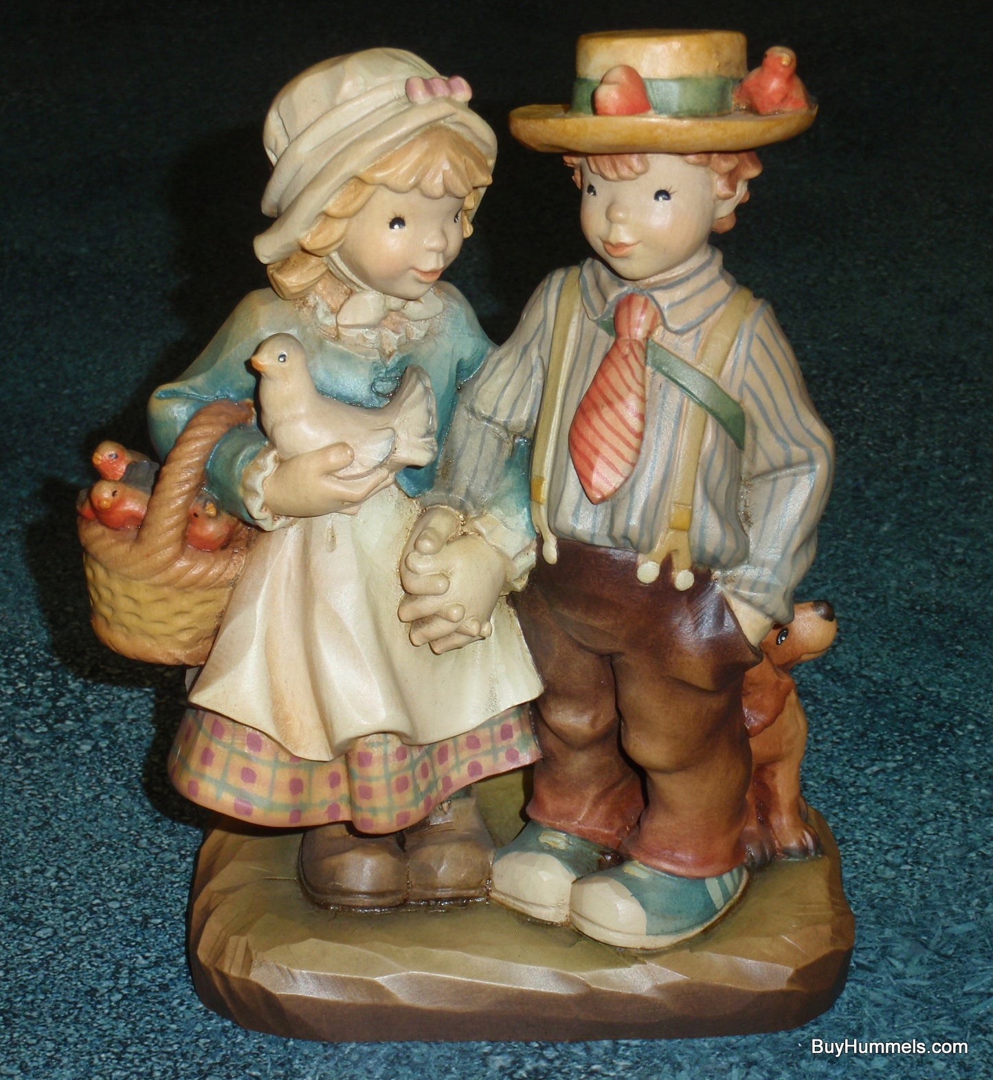 Anri Juan Ferrandiz SPRINGTIME STROLL With Box - Little Boy & Girl Holding Hands With Puppy By Their Side RARE Limited Edition Wood Carving!