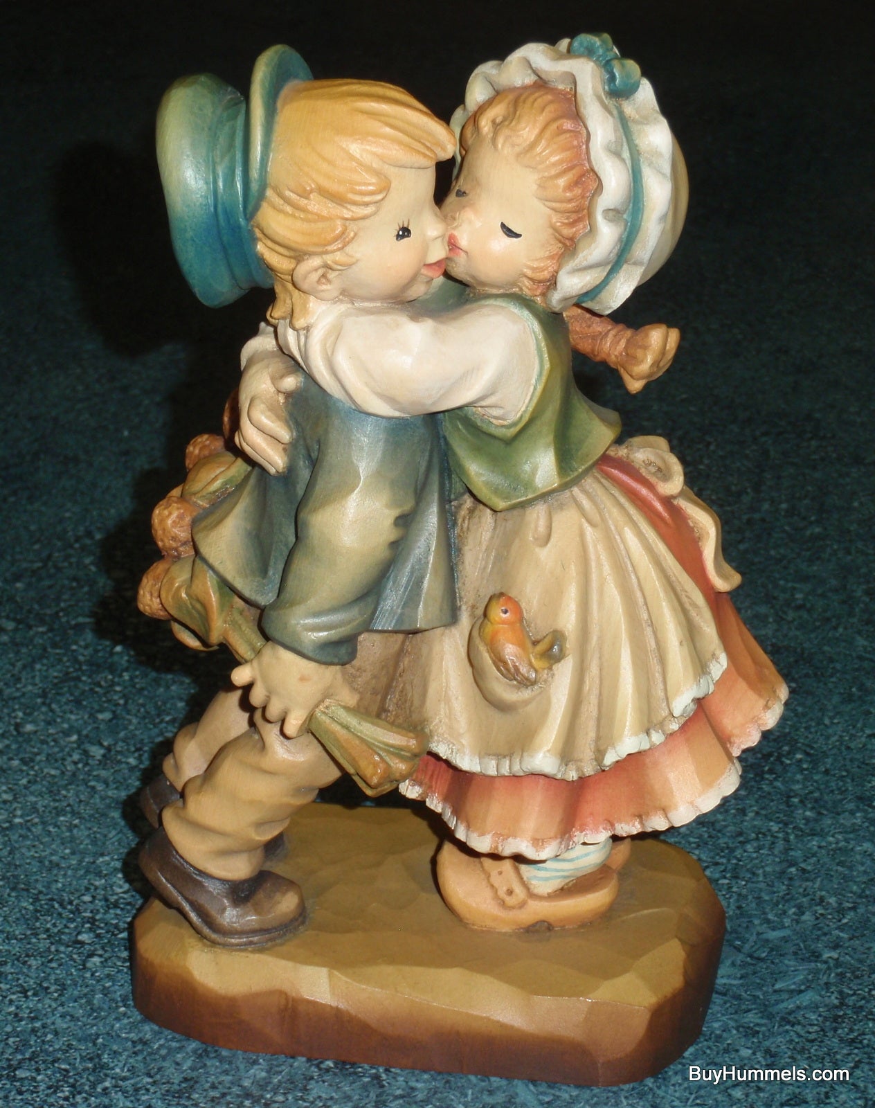 Anri Italy Ferrandiz “First Kiss” Limited Edition Wood Carving Figurine 7" With Original Box - Little Girl Giving Boy Her First Kiss - GIFT!
