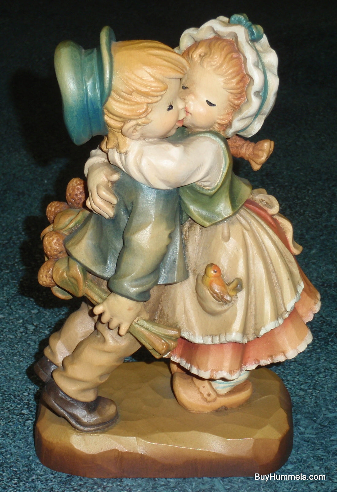 Anri Italy Ferrandiz “First Kiss” Limited Edition Wood Carving Figurine 7" With Original Box - Little Girl Giving Boy Her First Kiss - GIFT!