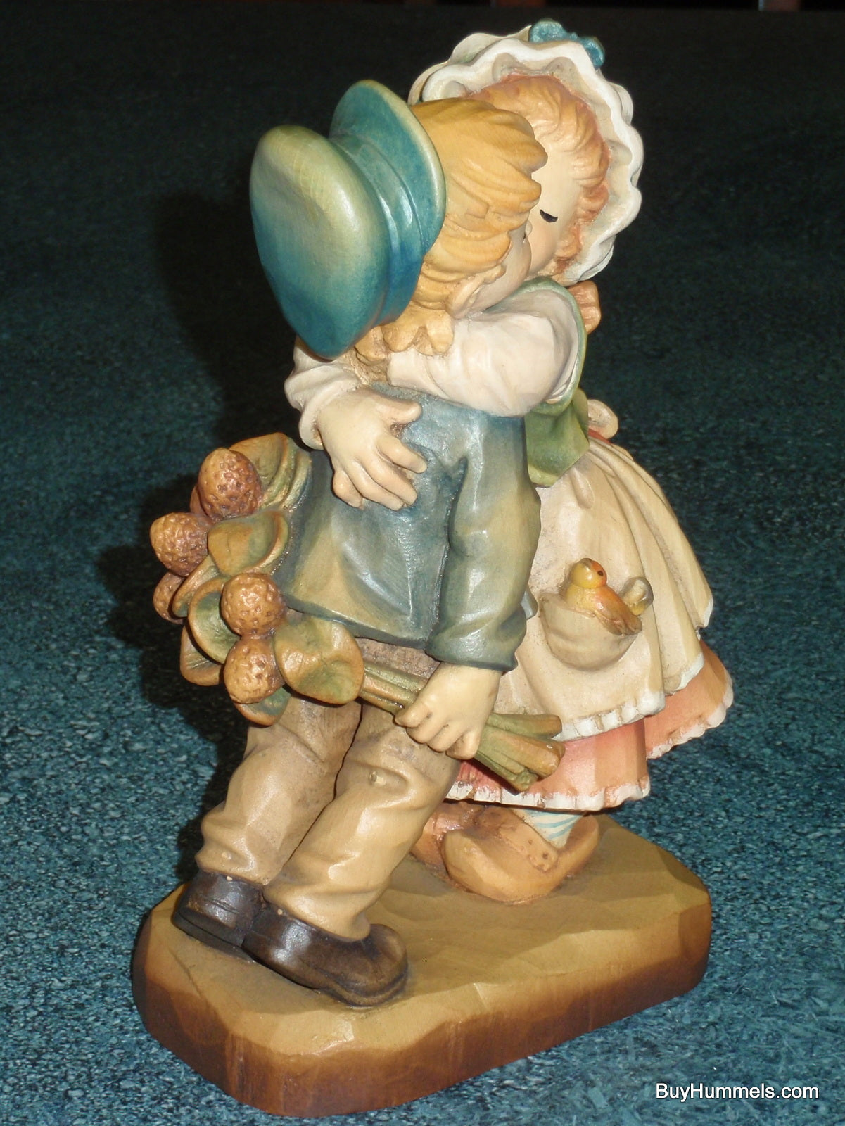 Anri Italy Ferrandiz “First Kiss” Limited Edition Wood Carving Figurine 7" With Original Box - Little Girl Giving Boy Her First Kiss - GIFT!