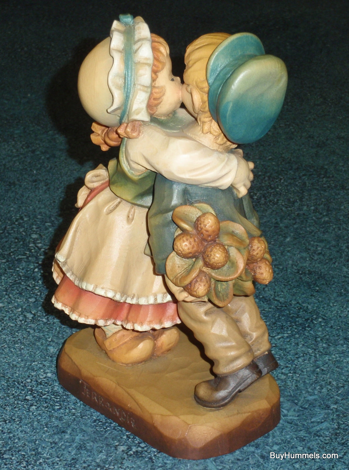 Anri Italy Ferrandiz “First Kiss” Limited Edition Wood Carving Figurine 7" With Original Box - Little Girl Giving Boy Her First Kiss - GIFT!