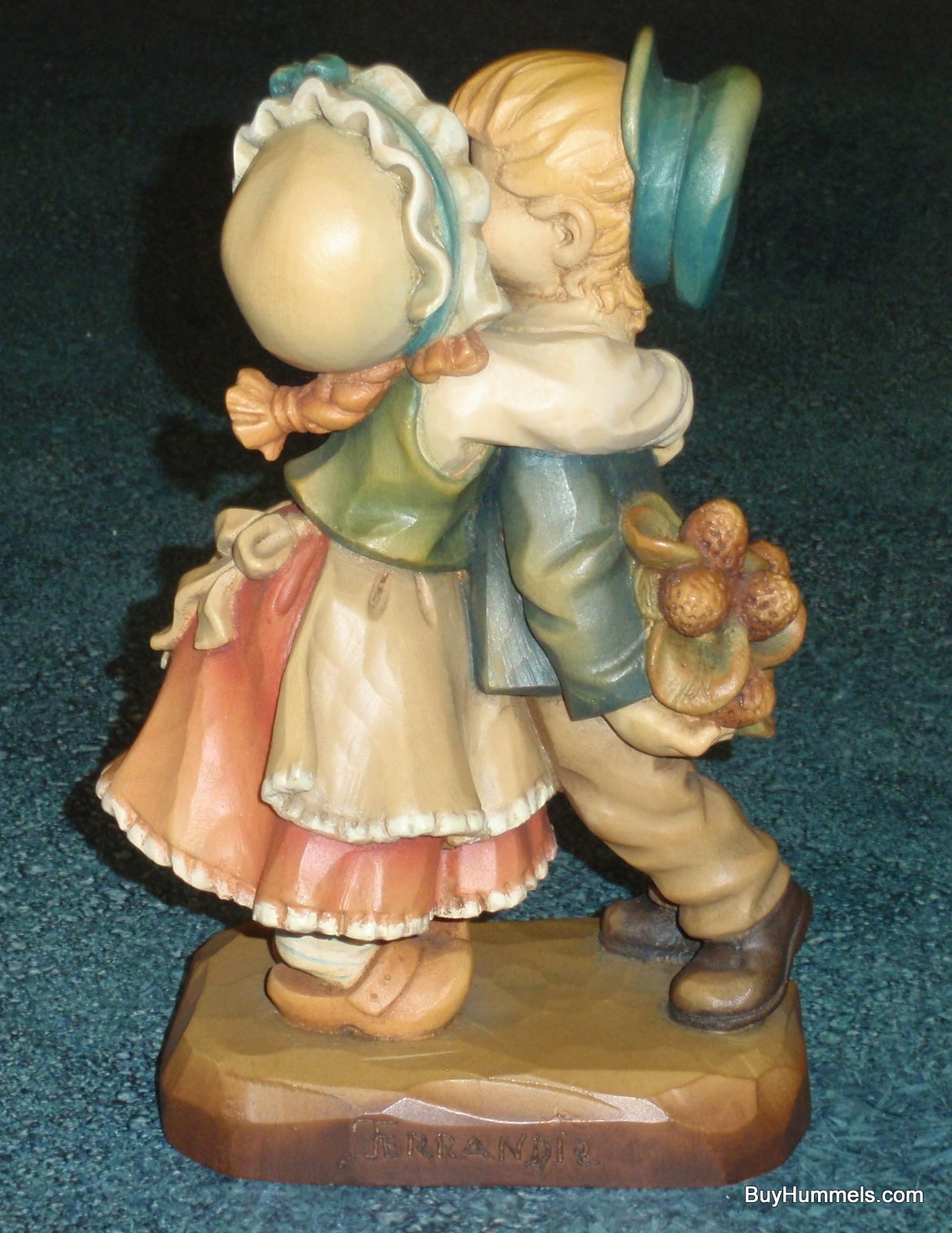 Anri Italy Ferrandiz “First Kiss” Limited Edition Wood Carving Figurine 7" With Original Box - Little Girl Giving Boy Her First Kiss - GIFT!