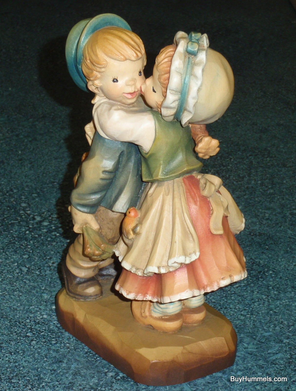 Anri Italy Ferrandiz “First Kiss” Limited Edition Wood Carving Figurine 7" With Original Box - Little Girl Giving Boy Her First Kiss - GIFT!