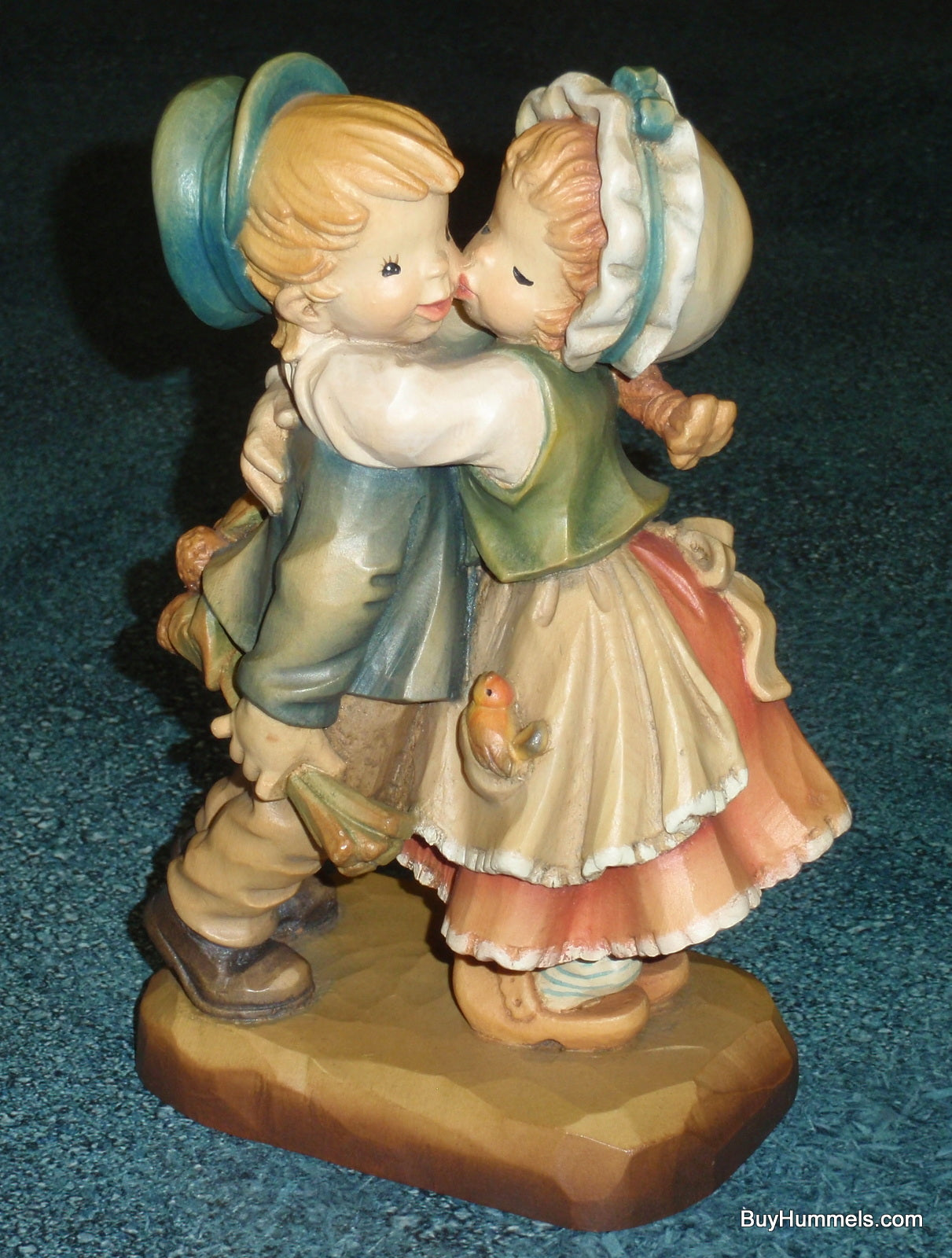 Anri Italy Ferrandiz “First Kiss” Limited Edition Wood Carving Figurine 7" With Original Box - Little Girl Giving Boy Her First Kiss - GIFT!