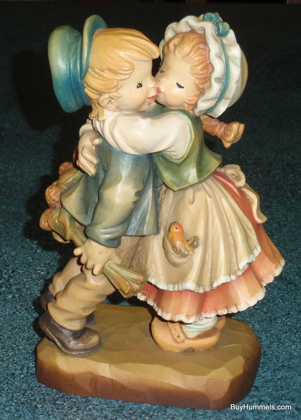 Anri Italy Ferrandiz “First Kiss” Limited Edition Wood Carving Figurine 7" With Original Box - Little Girl Giving Boy Her First Kiss - GIFT!