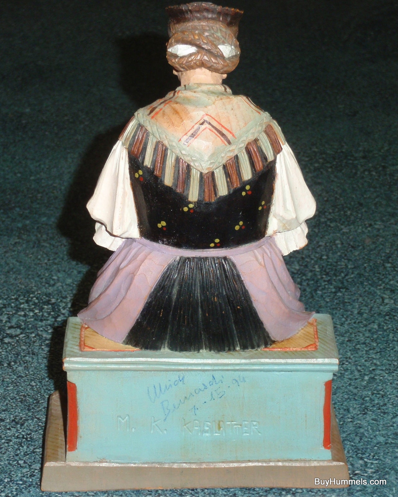 1950s ANRI Hand Carved Seated Woman Knitting Signed M.K. Kaslatter RARE FIND!