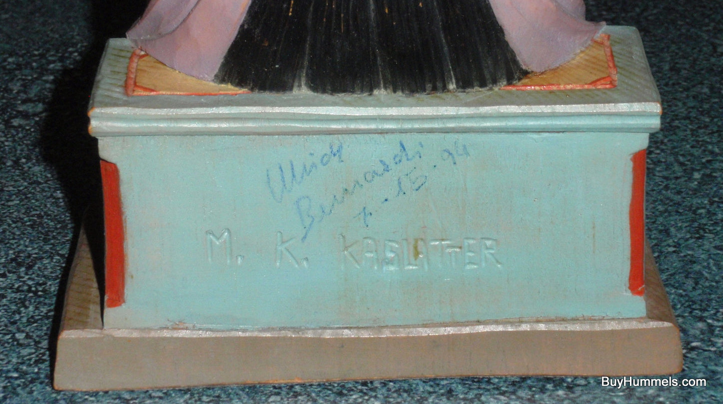 1950s ANRI Hand Carved Seated Woman Knitting Signed M.K. Kaslatter RARE FIND!