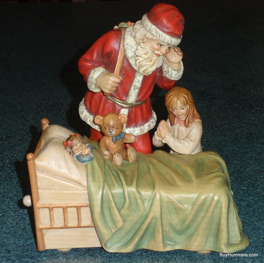 ANRI Santa With Girl Praying With Teddy Bear Reuge Swiss "Silent Night" Limited Edition Music Box Collectible CHRISTMAS GIFT From Italy!