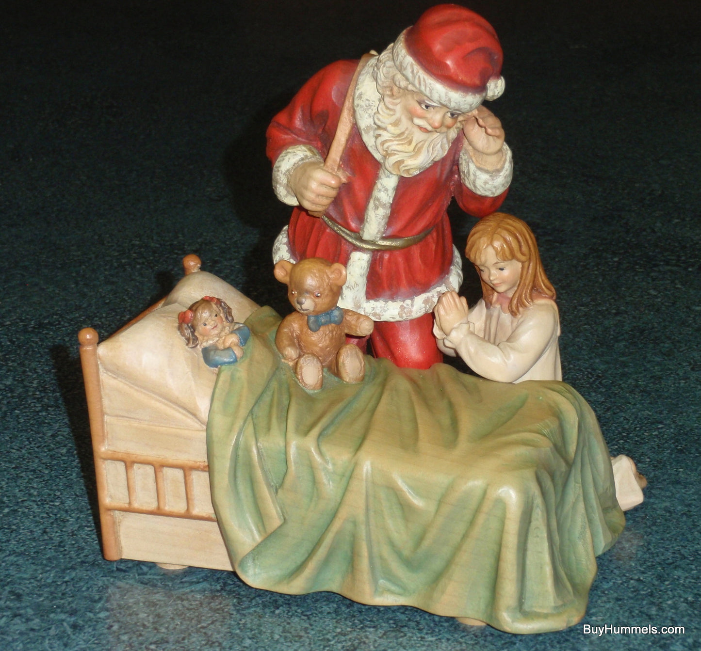 ANRI Santa With Girl Praying With Teddy Bear Reuge Swiss "Silent Night" Limited Edition Music Box Collectible CHRISTMAS GIFT From Italy!