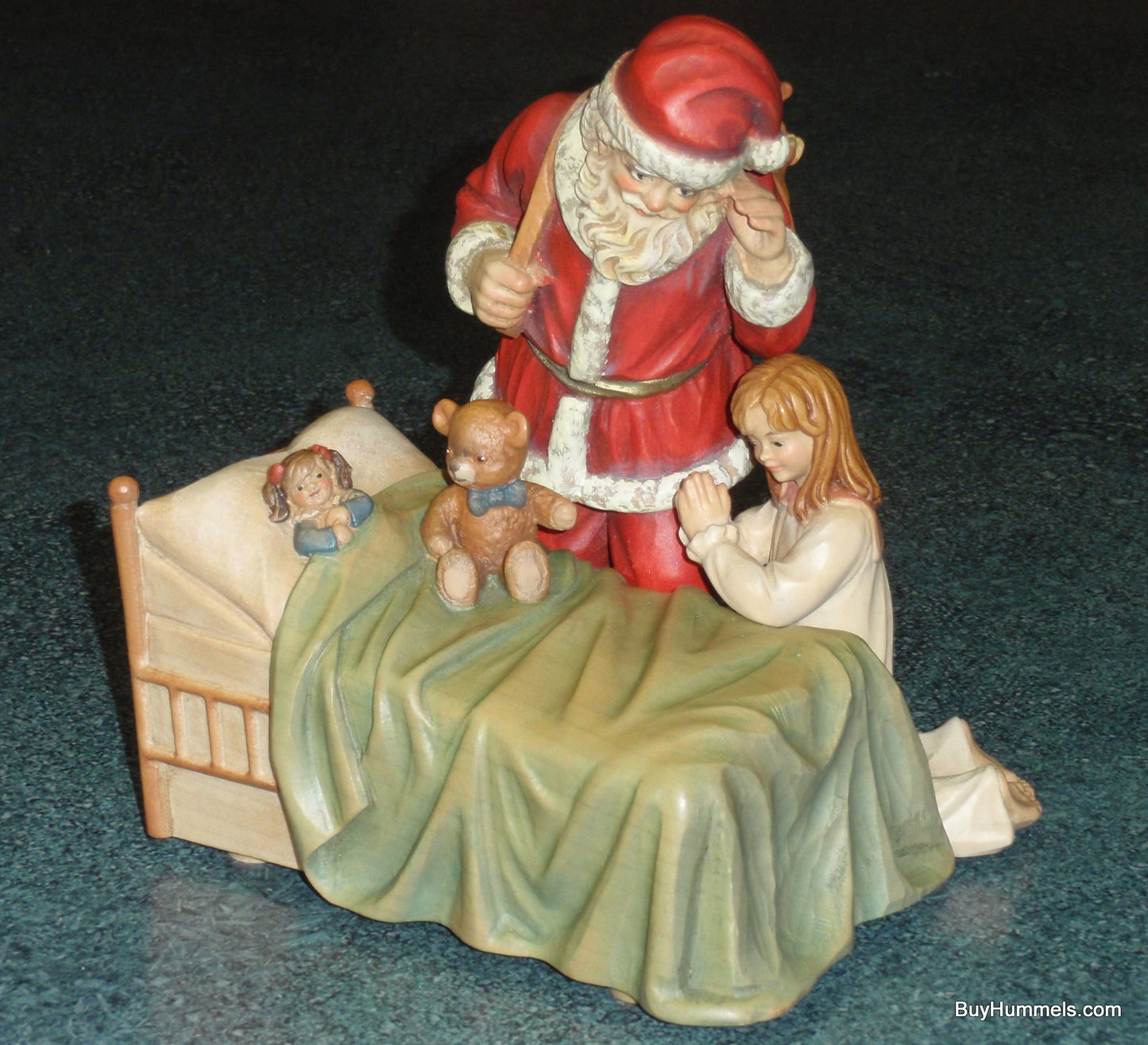 ANRI Santa With Girl Praying With Teddy Bear Reuge Swiss "Silent Night" Limited Edition Music Box Collectible CHRISTMAS GIFT From Italy!