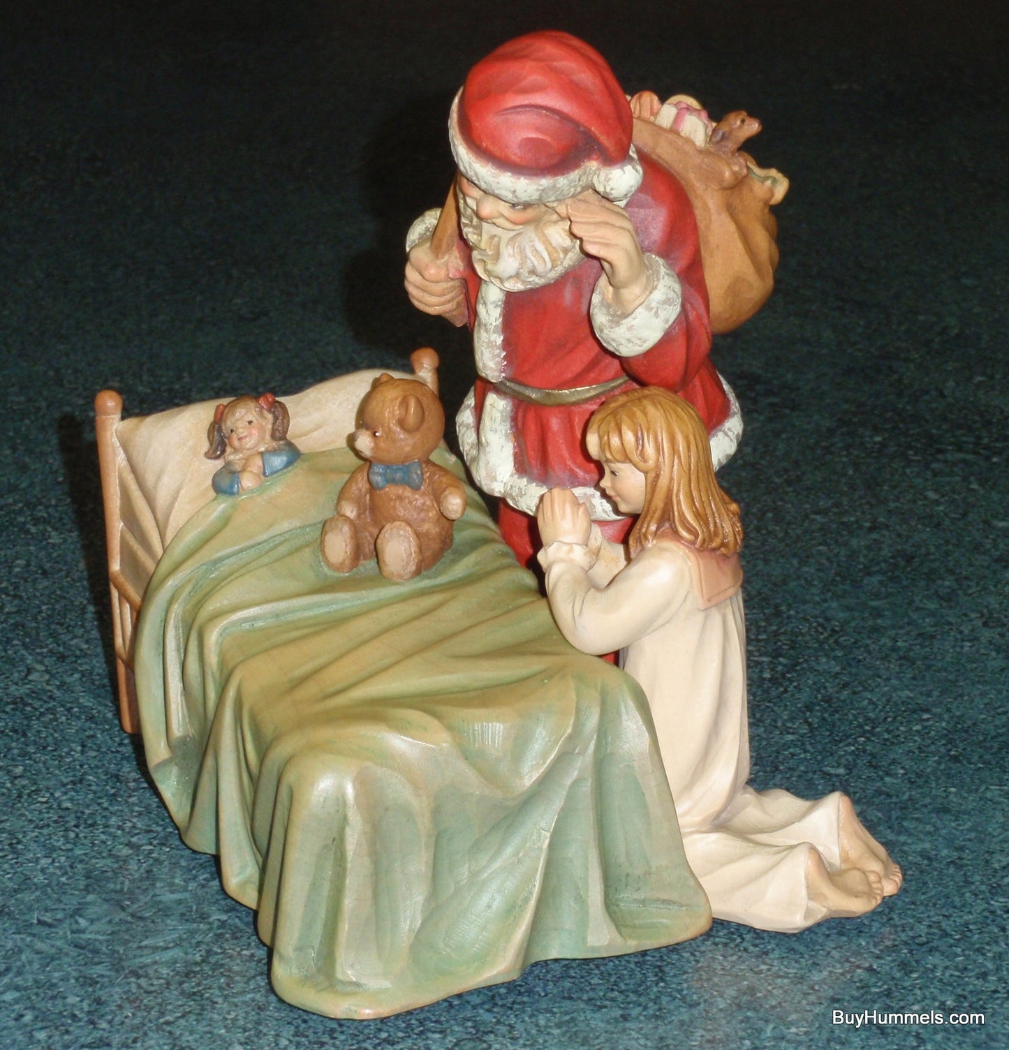 ANRI Santa With Girl Praying With Teddy Bear Reuge Swiss "Silent Night" Limited Edition Music Box Collectible CHRISTMAS GIFT From Italy!