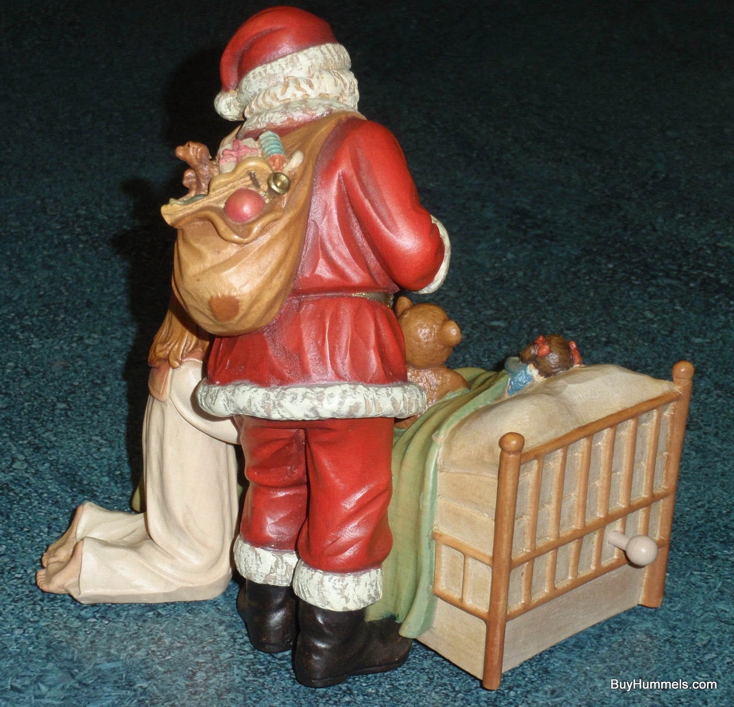 ANRI Santa With Girl Praying With Teddy Bear Reuge Swiss "Silent Night" Limited Edition Music Box Collectible CHRISTMAS GIFT From Italy!