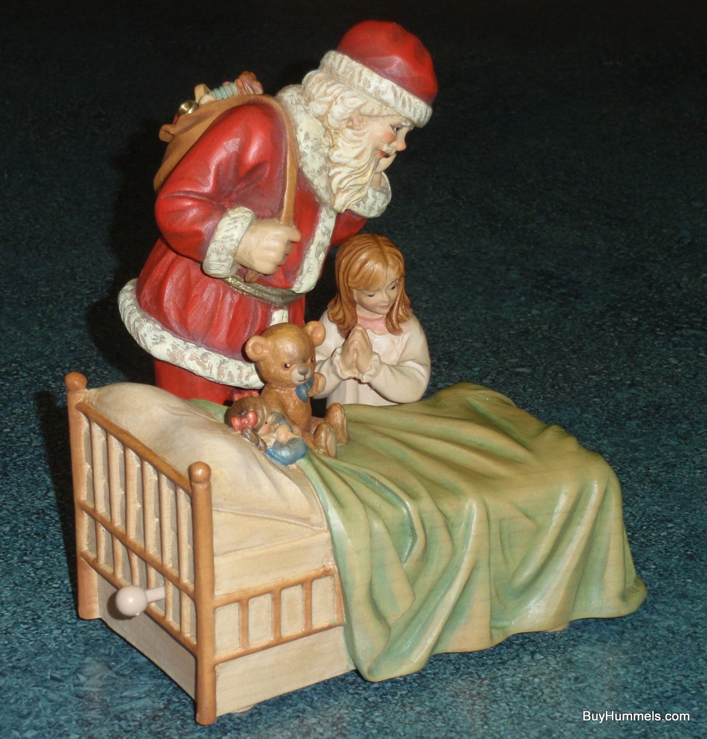 ANRI Santa With Girl Praying With Teddy Bear Reuge Swiss "Silent Night" Limited Edition Music Box Collectible CHRISTMAS GIFT From Italy!