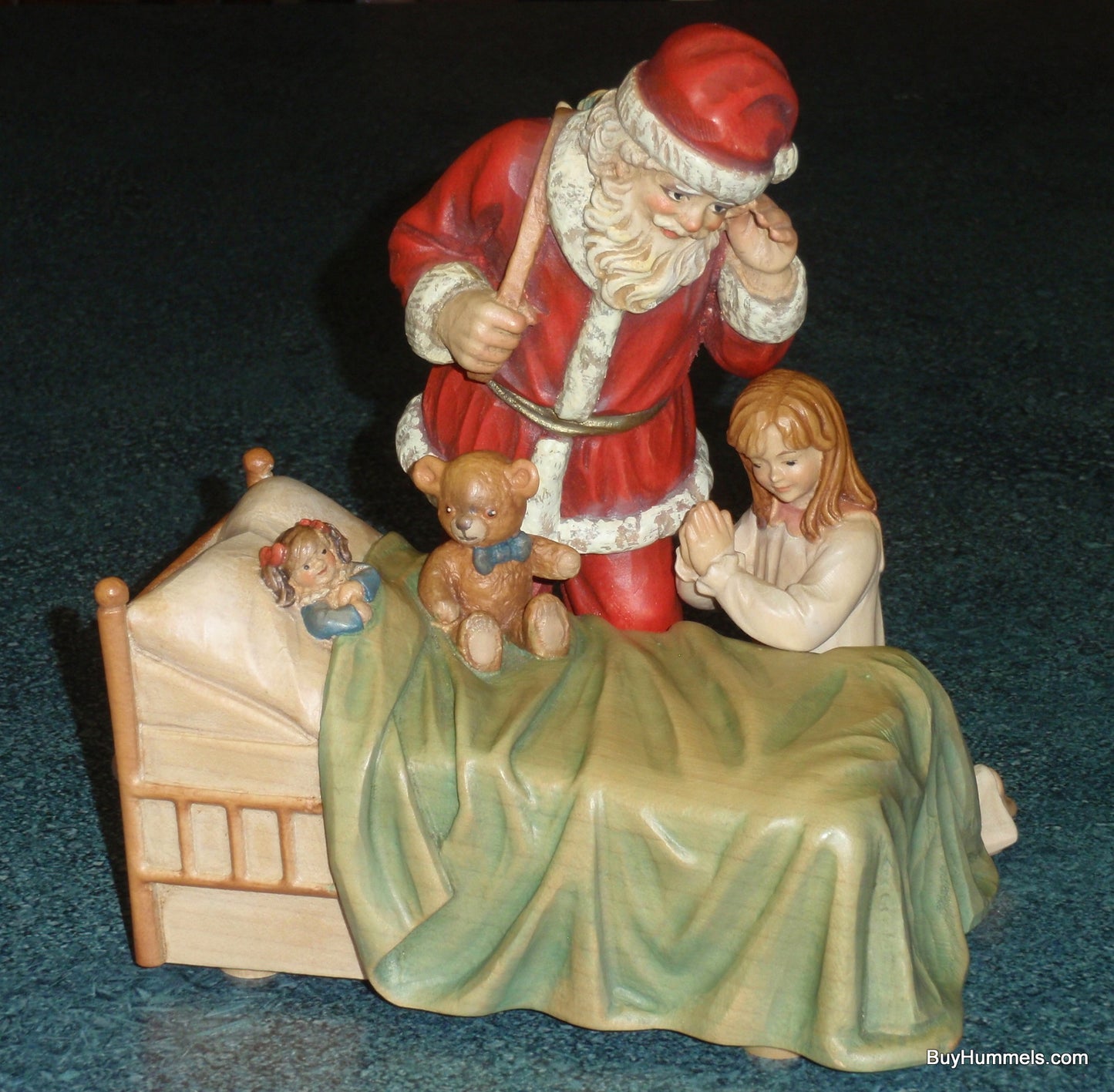 ANRI Santa With Girl Praying With Teddy Bear Reuge Swiss "Silent Night" Limited Edition Music Box Collectible CHRISTMAS GIFT From Italy!