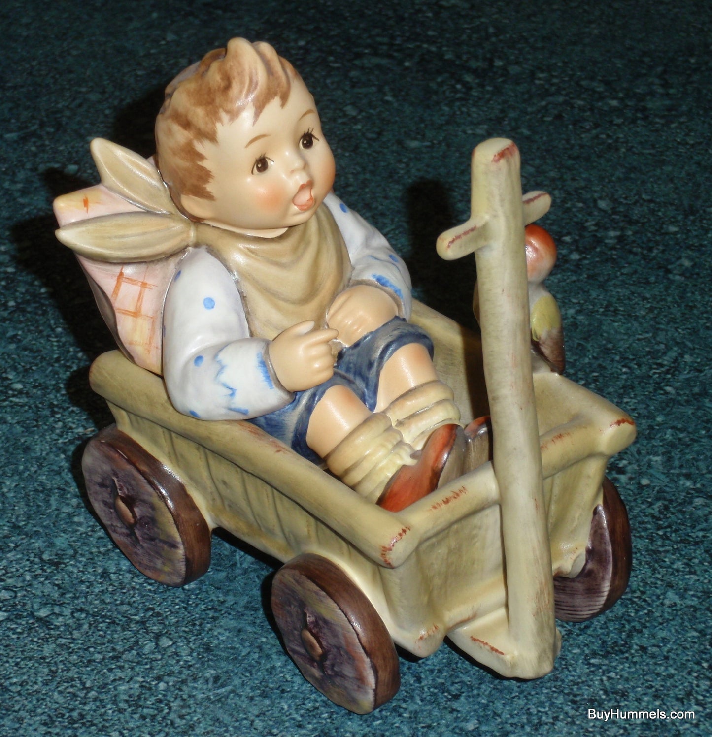 "I'm Carefree" Goebel Hummel Figurine #633 - Boy In Wagon With Songbird By His Side!