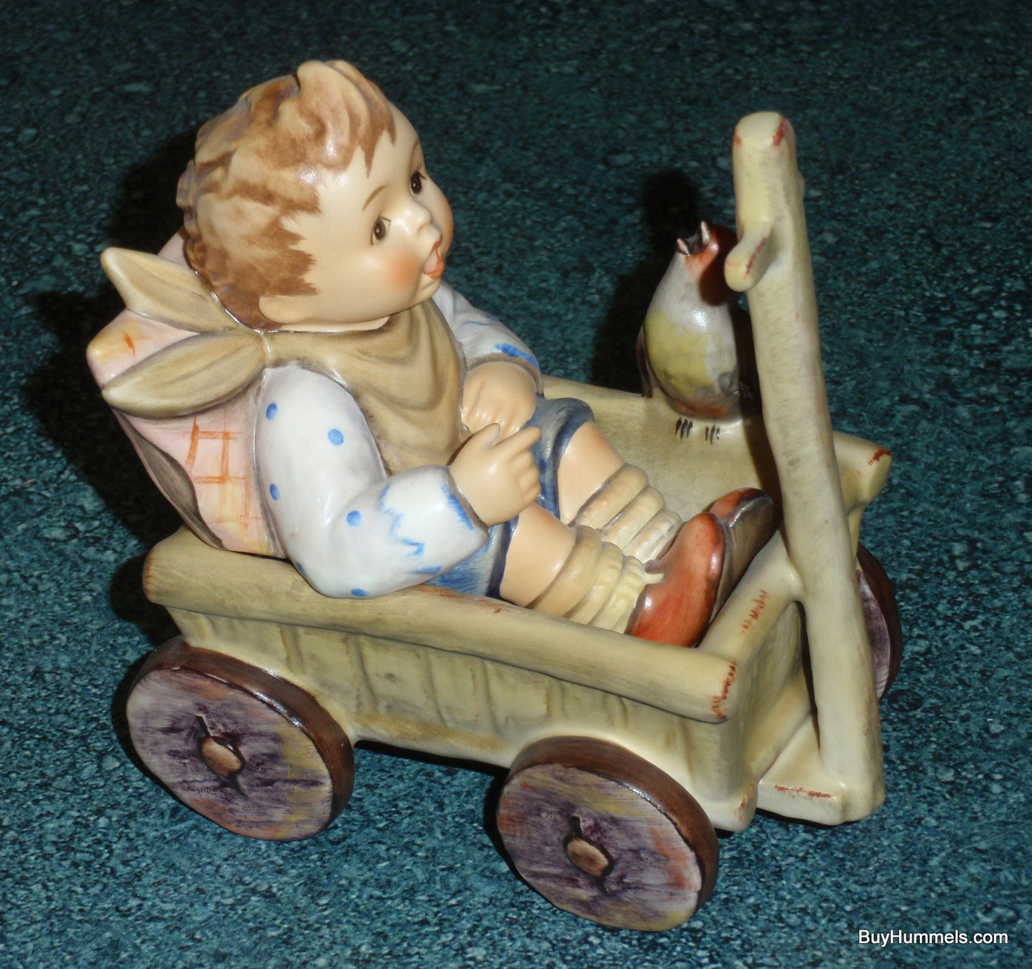 "I'm Carefree" Goebel Hummel Figurine #633 - Boy In Wagon With Songbird By His Side!