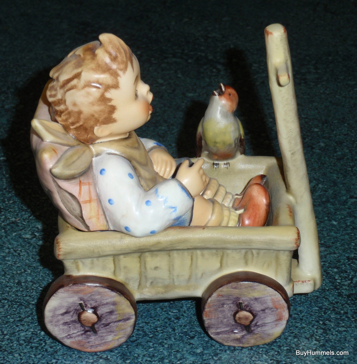 "I'm Carefree" Goebel Hummel Figurine #633 - Boy In Wagon With Songbird By His Side!