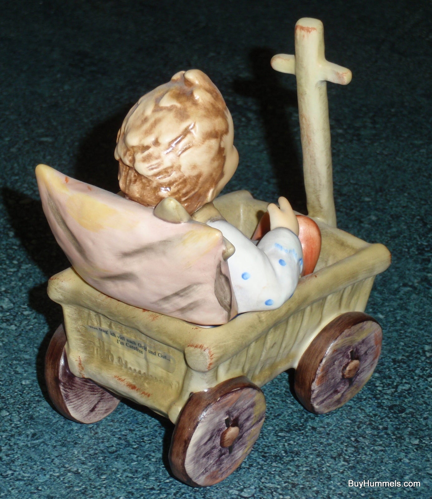 "I'm Carefree" Goebel Hummel Figurine #633 - Boy In Wagon With Songbird By His Side!