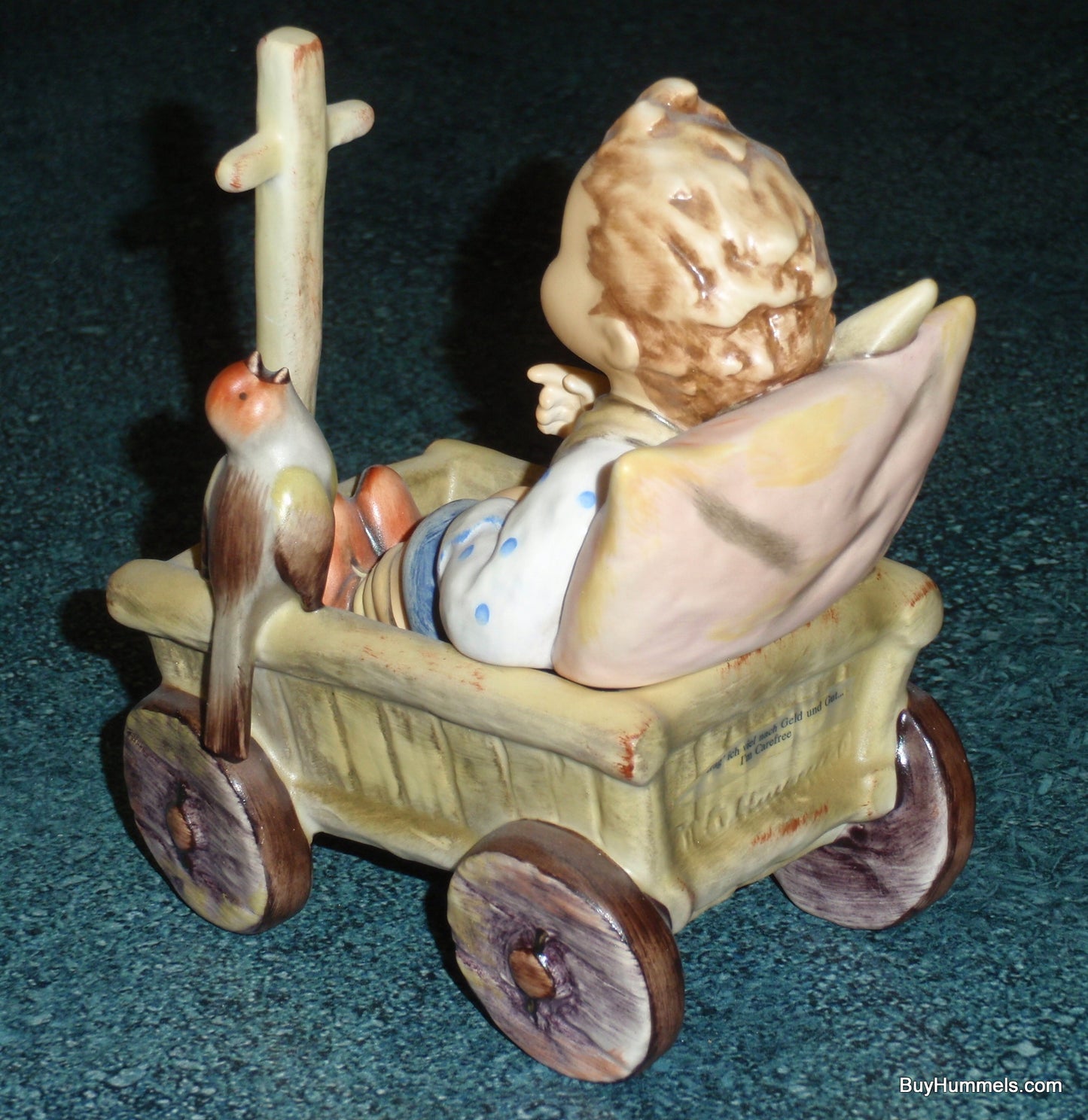 "I'm Carefree" Goebel Hummel Figurine #633 - Boy In Wagon With Songbird By His Side!