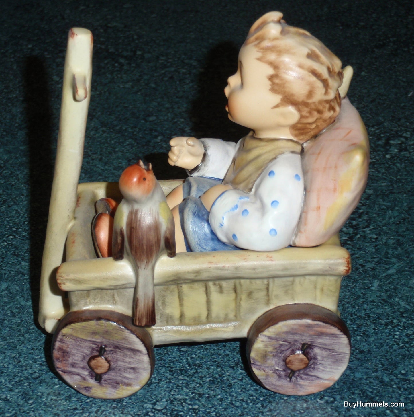"I'm Carefree" Goebel Hummel Figurine #633 - Boy In Wagon With Songbird By His Side!