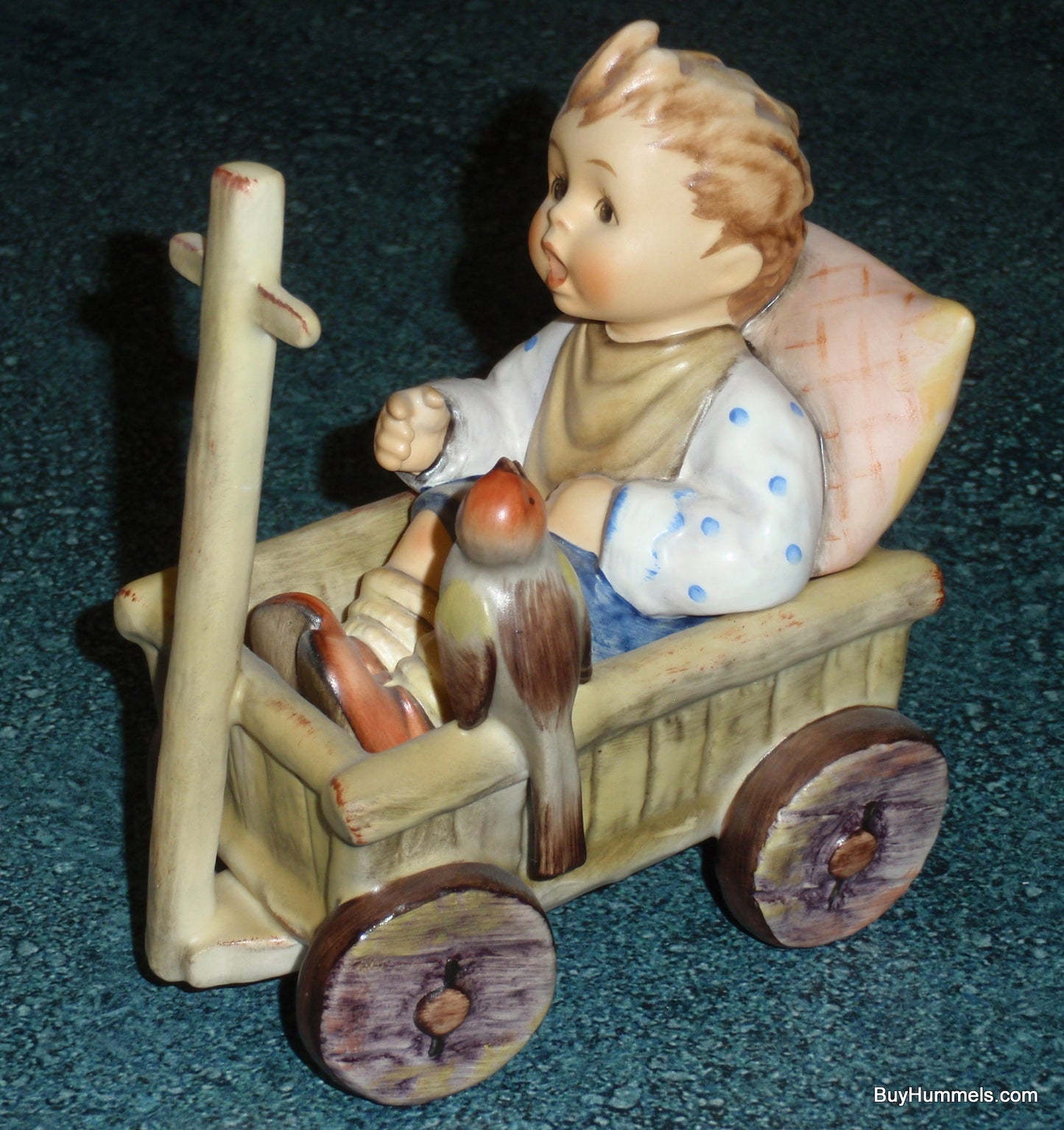 "I'm Carefree" Goebel Hummel Figurine #633 - Boy In Wagon With Songbird By His Side!