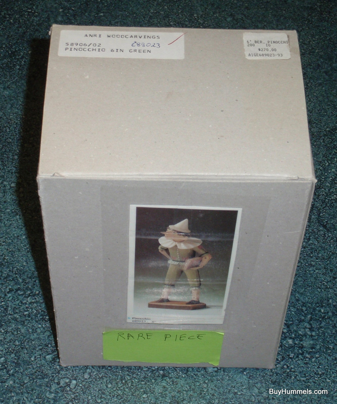 Anri 6" Wooden Pinocchio Figurine In Green Signed With Original Box - ULTRA RARE GIFT!