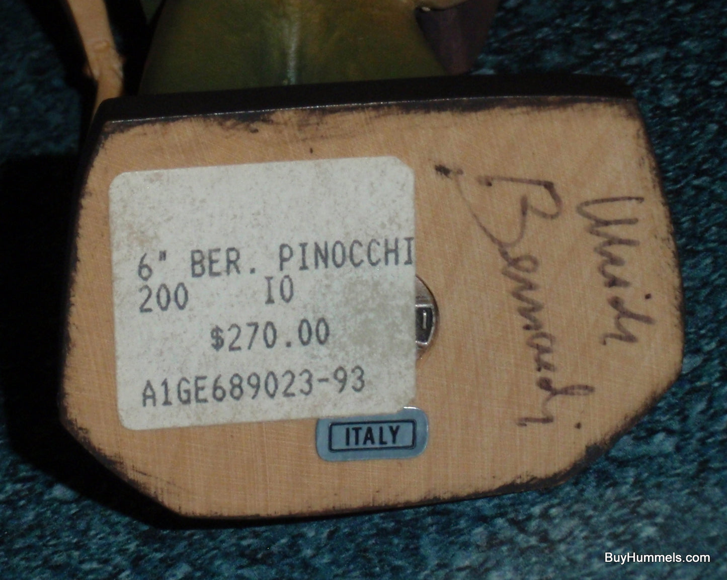 Anri 6" Wooden Pinocchio Figurine In Green Signed With Original Box - ULTRA RARE GIFT!