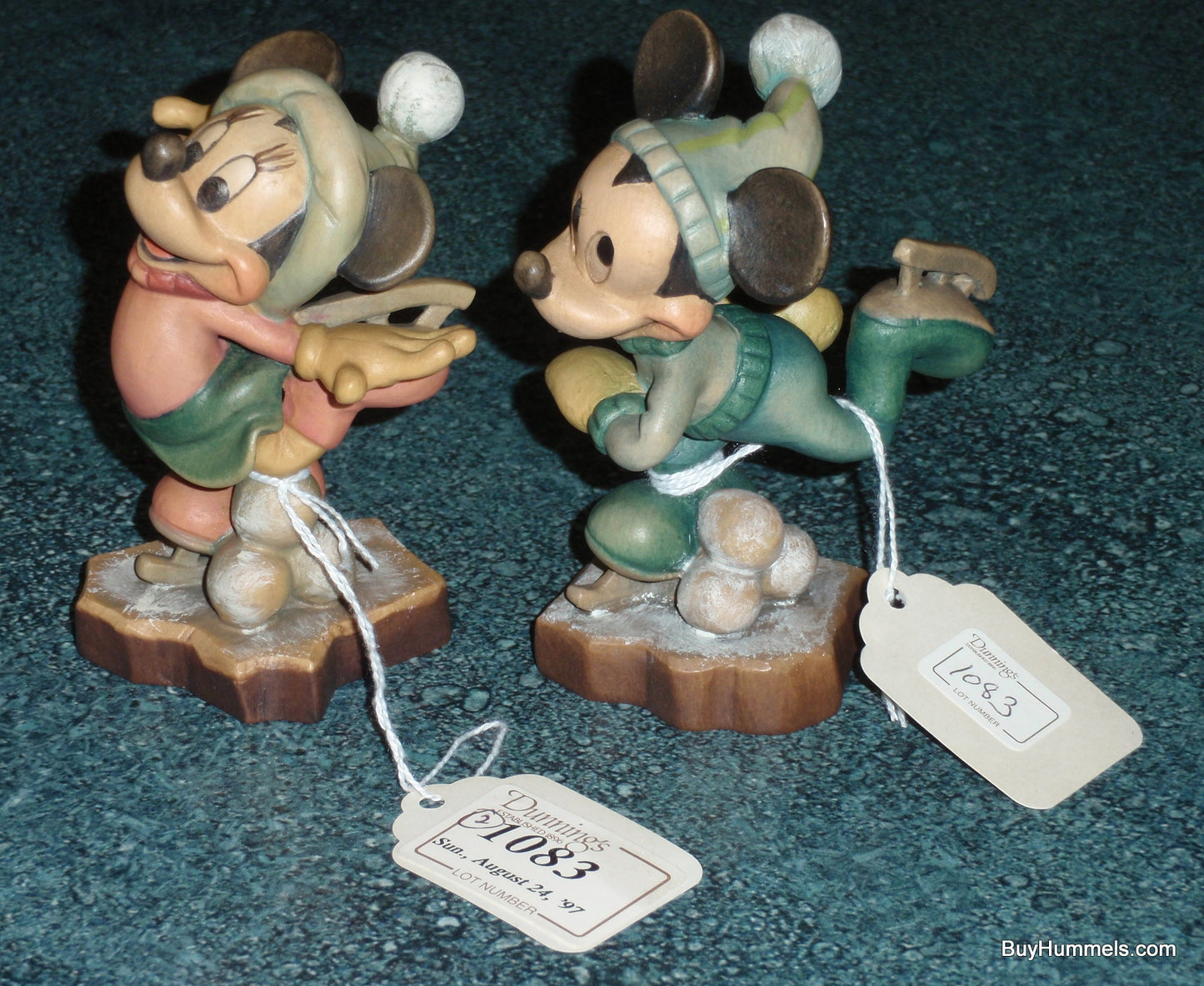 ANRI Disney Mickey & Minnie Mouse Ice Skating LE Woodcarved Figure Set With Original Box - Ultra Rare - Disney Collectible Gift!